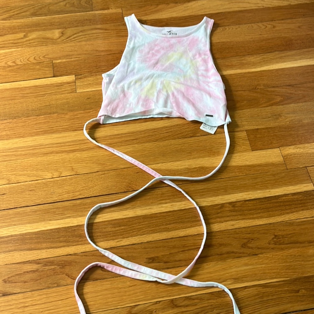 Colorful cropped tank top with strings to tie around body!